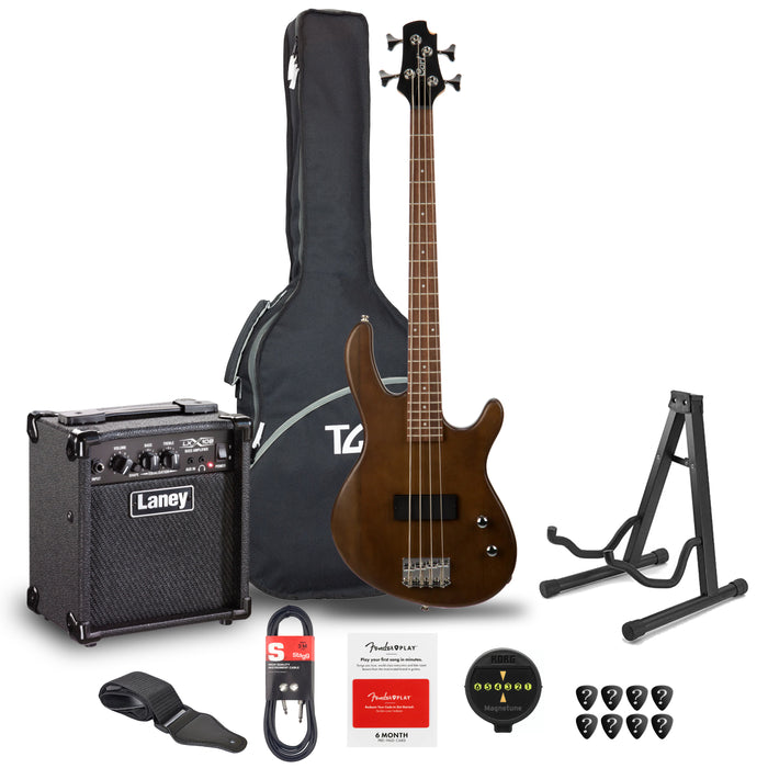 Cort Action Junior Bass Open Pore Walnut, Bundle - Fair Deal Music