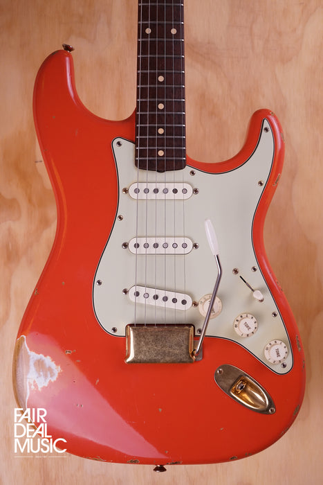 2000 Fender Custom Shop Stratocaster Relic in Fiesta Red with gold hardware, USED - Fair Deal Music