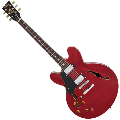 Vintage VSA500 ReIssued Semi Acoustic Guitar ~ Left Hand Cherry Red - Fair Deal Music