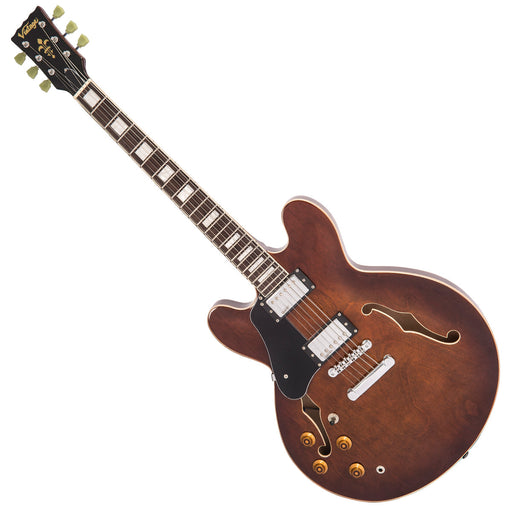Vintage VSA500 ReIssued Semi Acoustic Guitar ~ Left Hand Natural Walnut - Fair Deal Music