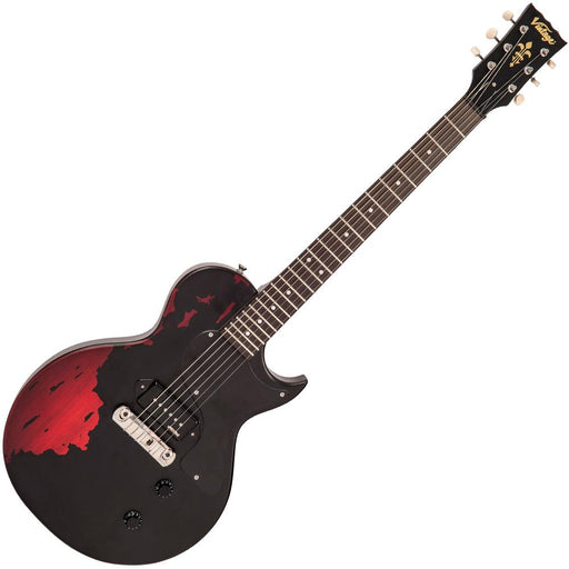 Vintage V120 ICON Electric Guitar ~ Distressed Black Over Cherry Red - Fair Deal Music