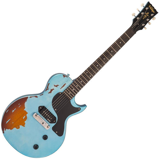 Vintage V120 ICON Electric Guitar ~ Distressed Gun Hill Blue Over Sunburst - Fair Deal Music