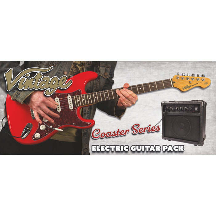 Vintage V60 Coaster Series Electric Guitar Pack ~ Gloss Red - Fair Deal Music