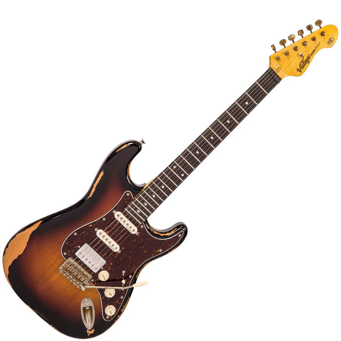 Vintage V6H ICON HSS Electric Guitar ~ Ultra-Gloss Distressed Sunset Sunburst - Fair Deal Music