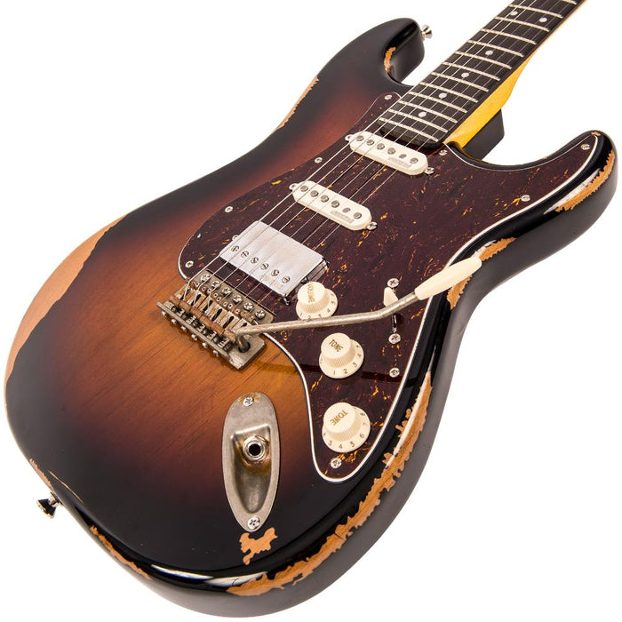 Vintage V6H ICON HSS Electric Guitar ~ Ultra-Gloss Distressed Sunset Sunburst - Fair Deal Music