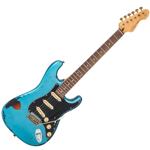 Vintage V6 ICON Electric Guitar ~ Distressed Gun Hill Blue Over Sunburst - Fair Deal Music