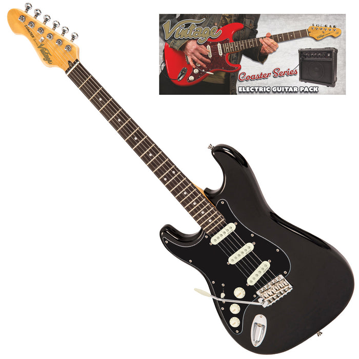 Vintage V60 Coaster Series Electric Guitar Pack ~ Left Hand Boulevard Black - Fair Deal Music