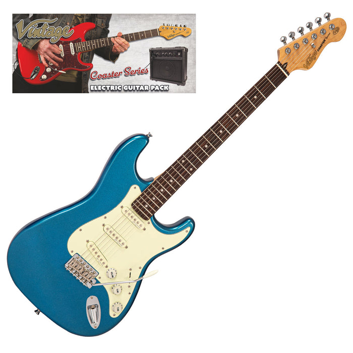 Vintage V60 Coaster Series Electric Guitar Pack ~ Candy Apple Blue - Fair Deal Music