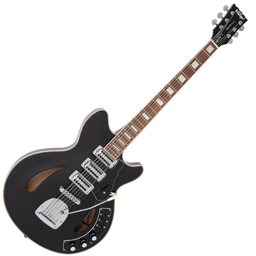 Vintage REVO Series 'Custom Supreme Baritone VI' Semi-Acoustic Guitar ~ Boulevard Black - Fair Deal Music