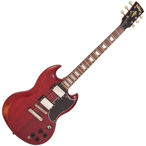 Vintage VS6 ICON Electric Guitar ~ Distressed Cherry Red - Fair Deal Music