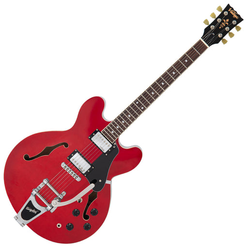Vintage VSA500B ReIssued Semi Acoustic Guitar w/Bigsby ~ Cherry Red - Fair Deal Music