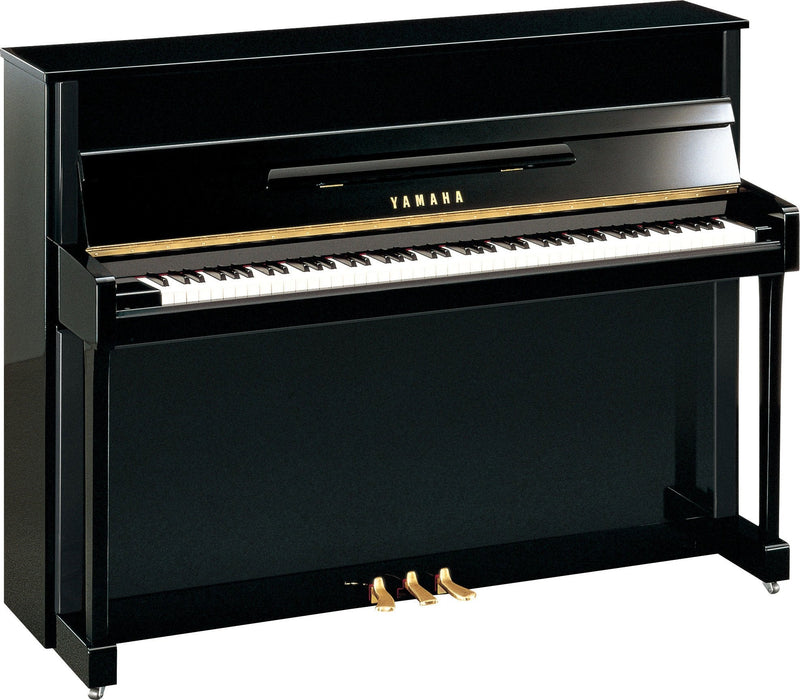 Yamaha B2 Upright Piano in Polished Ebony with Brass Fittings [Damage to lower left leg] - Fair Deal Music