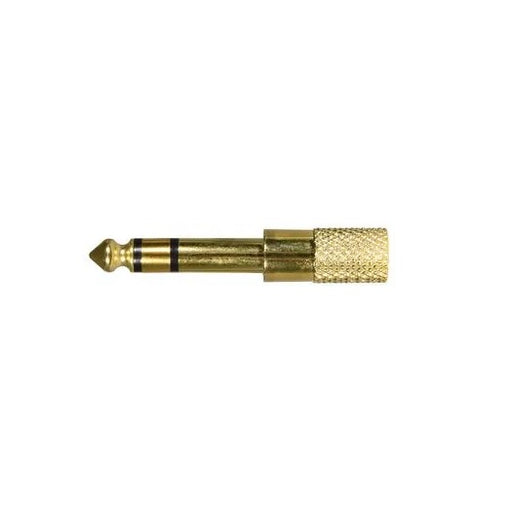 QTX  Adaptor 6.3mm Stereo Jack Plug – 3.5mm Stereo Jack Socket Gold - Fair Deal Music