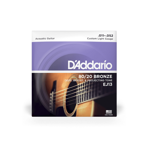 D'addario 11-52 Custom Light, 80/20 Bronze Acoustic Guitar Strings, EJ13 - Fair Deal Music